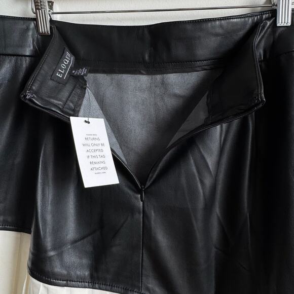 NWT ELOQUII Mixed Media Black & White Pleated Midi Skirt - Picture 5 of 8